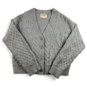 Thread & Supply Gray Cable Knit Cardigan Women’s S Button Front Cozy Sweater